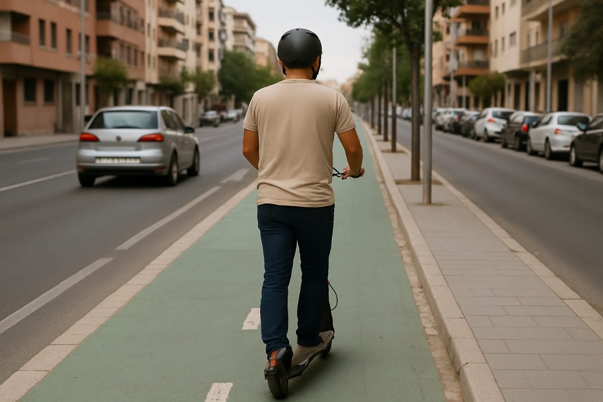 Circular con un patinete eléctrico por la acera: