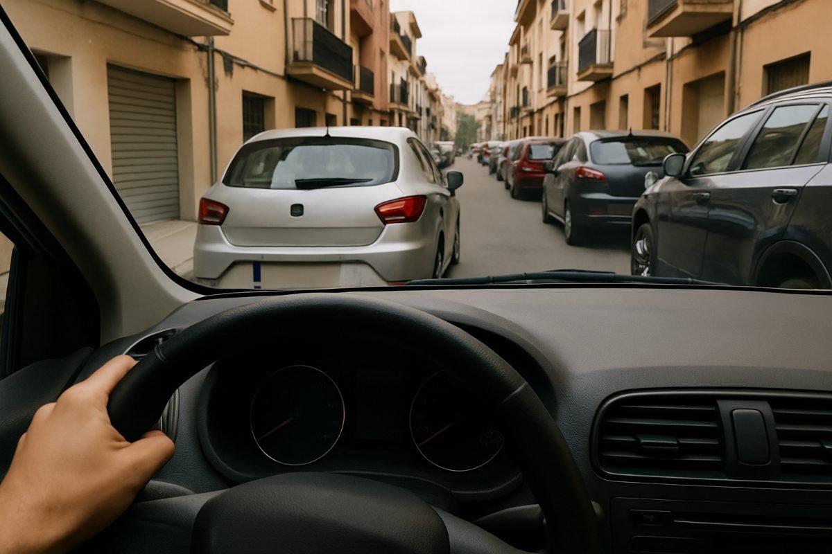 Al maniobrar para aparcar, si hay vehículos estacionados a ambos lados, debes: