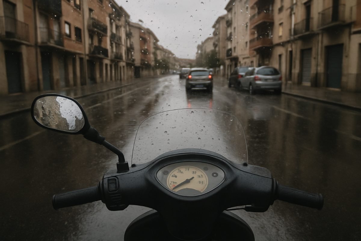 ¿Qué medida de seguridad debe tomar un ciclomotorista en condiciones de lluvia intensa?
